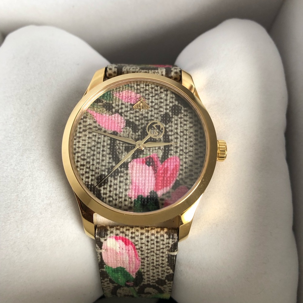 Ladies' Gucci G-Timeless Pink Blooms Canvas Strap Watch YA1264038A